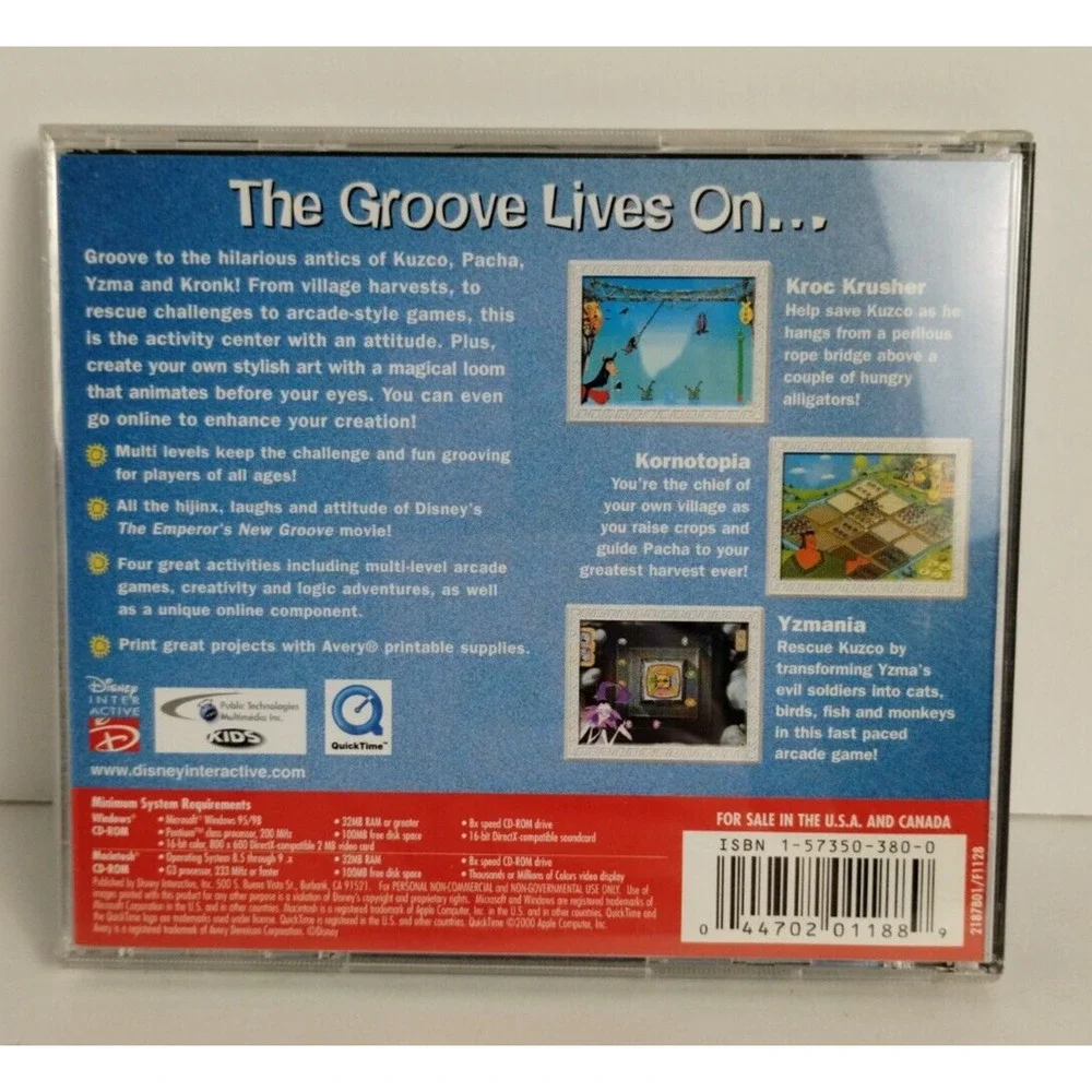 The Emperor's New Groove CD-ROM Groove Center Ages 4-6 WIN/MAC 2001 PC Game